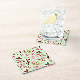 Posavasos Cuadrado De Papel Flores de cerezo Mint Fondo de papel