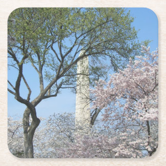 Posavasos Cuadrado De Papel Flores de cerezo y el monumento de Washington en D