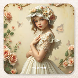 Posavasos Cuadrado De Papel Flores de Chica victoriana mullidas