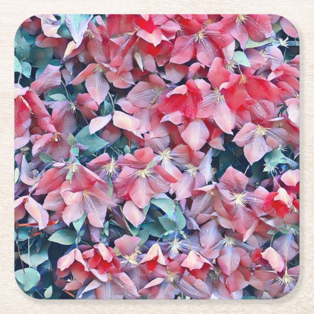 Posavasos Cuadrado De Papel Flores de Clemátide (Anverso)