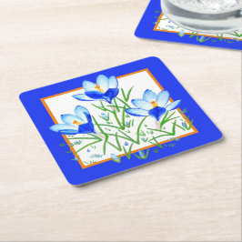 Posavasos Cuadrado De Papel Flores de Crocus Azules