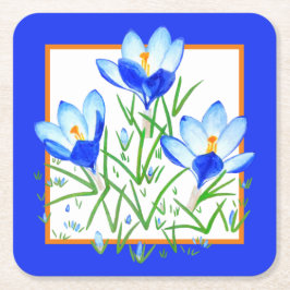 Posavasos Cuadrado De Papel Flores de Crocus Azules