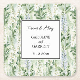 Posavasos Cuadrado De Papel Flores de Delphinium Blancas Lavanda Boda Nupcial