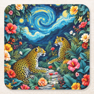 Posavasos Cuadrado De Papel Flores de Fantasía Cute Grandes Gatos