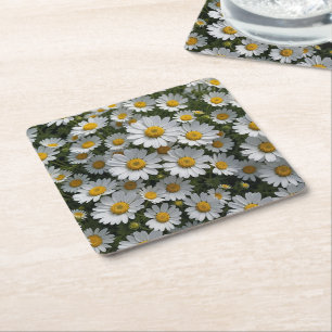 Posavasos Cuadrado De Papel Flores de fúnebre blanco
