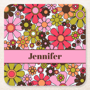 Posavasos Cuadrado De Papel Flores de jardín retro nombre estético floral de l