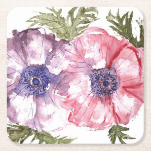 Posavasos Cuadrado De Papel Flores de la acuarela