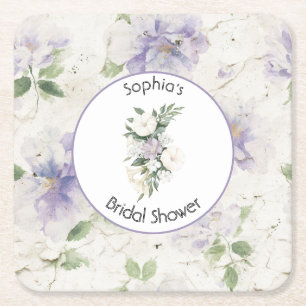Posavasos Cuadrado De Papel Flores de lavanda morada bonitas