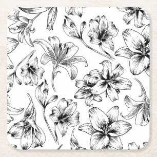 Posavasos Cuadrado De Papel Flores de Lily Negra