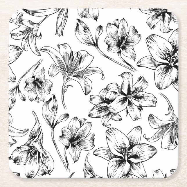 Posavasos Cuadrado De Papel Flores de Lily Negra (Anverso)