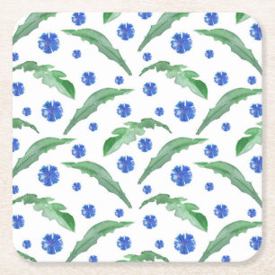 Posavasos Cuadrado De Papel Flores de maíz azul