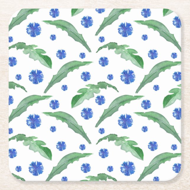 Posavasos Cuadrado De Papel Flores de maíz azul (Anverso)
