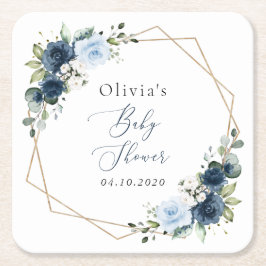 Posavasos Cuadrado De Papel Flores de marina, flores azules, vegetación, Baby