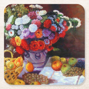 Posavasos Cuadrado De Papel Flores de mono y fruta