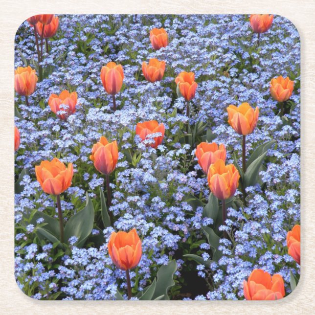 Posavasos Cuadrado De Papel Flores de montaña de papel (Anverso)