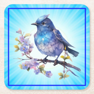 Posavasos Cuadrado De Papel Flores de pájaro hada Clipart acuarela-73611