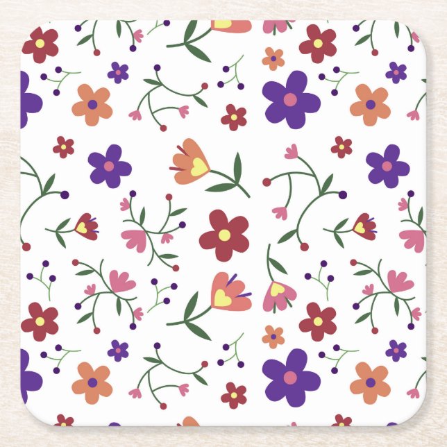 Posavasos Cuadrado De Papel flores de patrón- (Anverso)