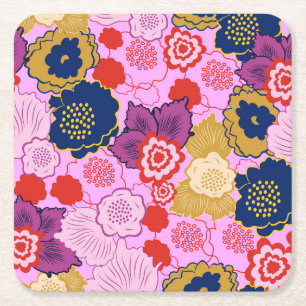 Posavasos Cuadrado De Papel Flores de primavera