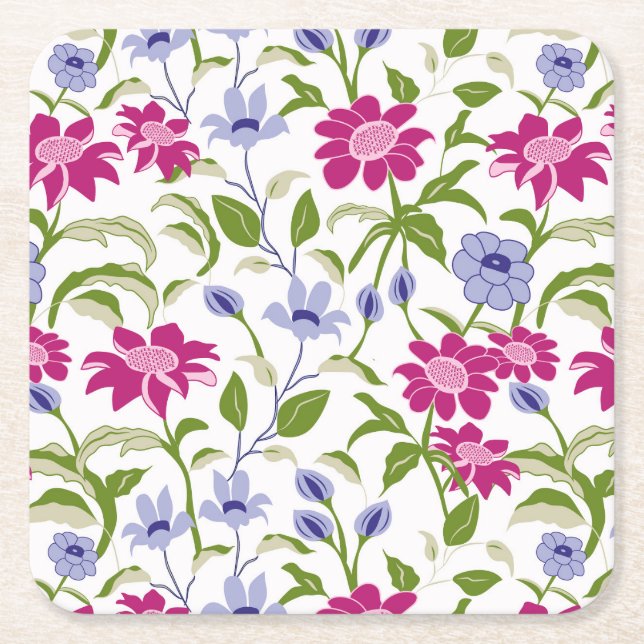 Posavasos Cuadrado De Papel Flores de primavera (Anverso)
