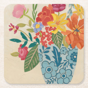 Posavasos Cuadrado De Papel Flores de primavera I