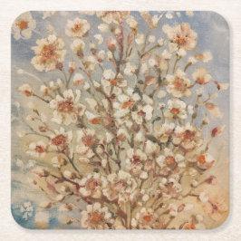 Posavasos Cuadrado De Papel Flores de primavera vintage