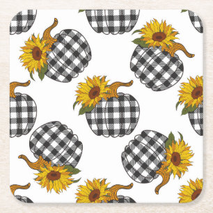 Posavasos Cuadrado De Papel Flores de sol, calabaza de yeso, decoración de gra