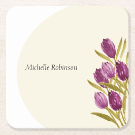 Posavasos Cuadrado De Papel Flores de Tulipanes de color de agua elegante