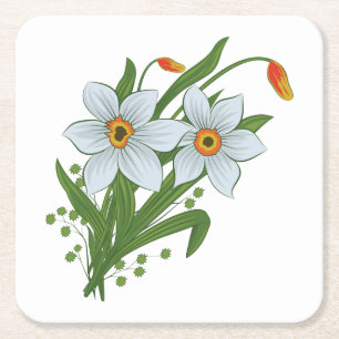 Posavasos Cuadrado De Papel Flores de tulipanes y daffodils
