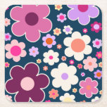 Posavasos Cuadrado De Papel Flores del mercado de las flores del Vinatge de Lo<br><div class="desc">Mercado de flores Londres: Arte floral - Flores impresas - azul marino,  rosa y lila - patrón colorido.</div>
