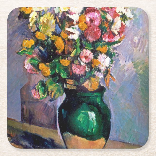 Posavasos Cuadrado De Papel Flores en Florero, Cezanne (Anverso)