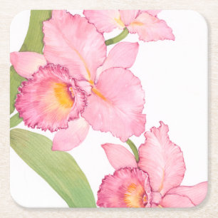 Posavasos Cuadrado De Papel Flores exóticas rosadas de la acuarela