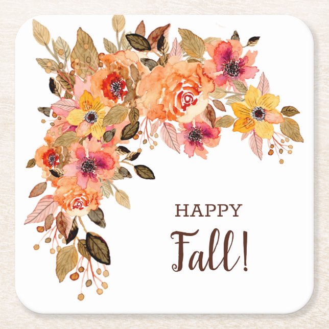 Posavasos Cuadrado De Papel Flores Felices de Otoño en Flor (Anverso)