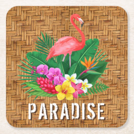 Posavasos Cuadrado De Papel Flores flamencas en el patrón de mimbre