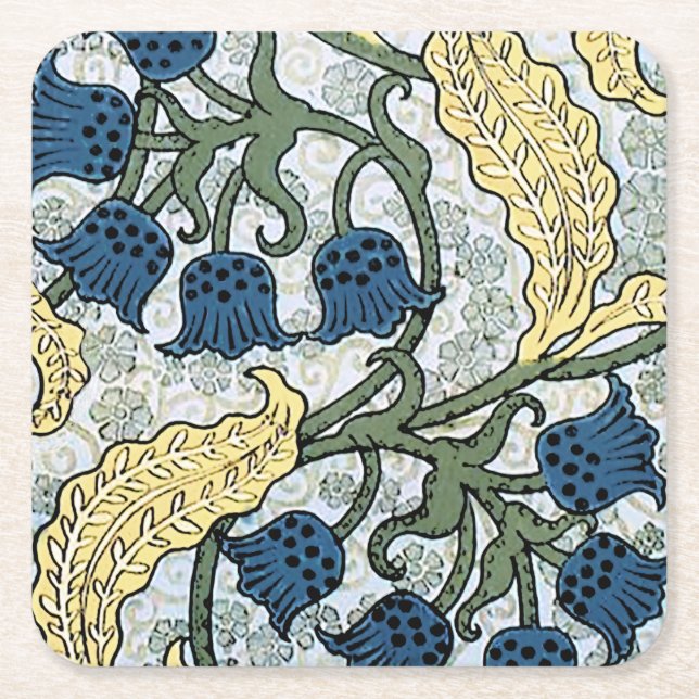 Posavasos Cuadrado De Papel Flores Florales Azules Lily Valley Repetir (Anverso)