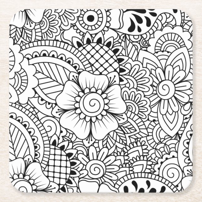 Posavasos Cuadrado De Papel Flores inspiradas (Anverso)