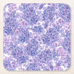 Posavasos Cuadrado De Papel Flores lilac violeta de acuarela