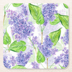 Posavasos Cuadrado De Papel Flores lilicas acuáticas
