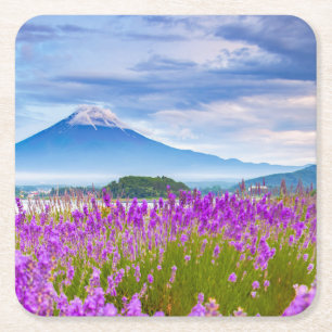 Posavasos Cuadrado De Papel Flores   Monte Fugi Japón
