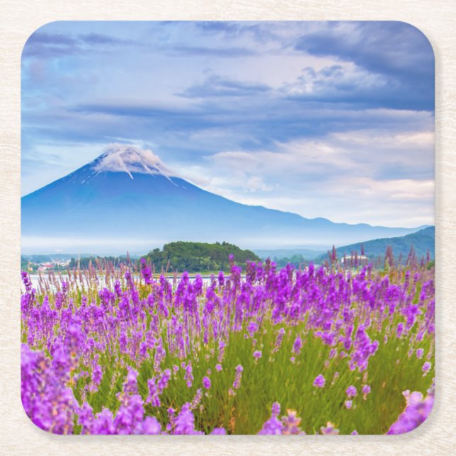 Posavasos Cuadrado De Papel Flores | Monte Fugi Japón (Anverso)