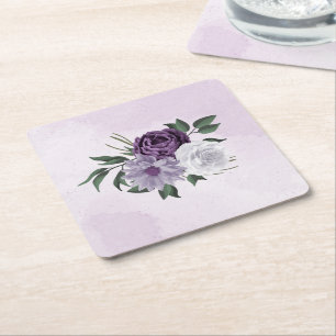 Posavasos Cuadrado De Papel flores moradas blancas