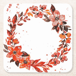 Posavasos Cuadrado De Papel Flores naranjas acuarelas