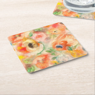 Posavasos Cuadrado De Papel Flores Naranjas de Primavera