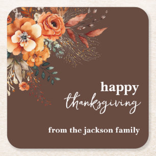 Posavasos Cuadrado De Papel Flores otoñales gracias elegante