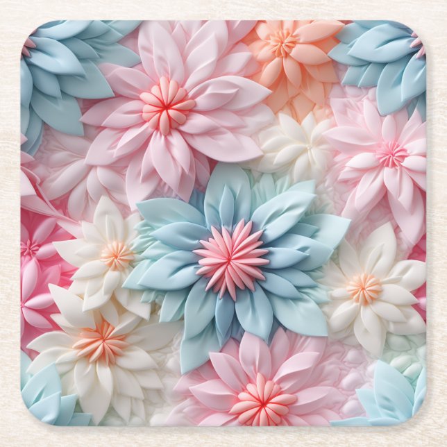 Posavasos Cuadrado De Papel Flores Pastel (Anverso)