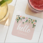 Posavasos Cuadrado De Papel Flores Pink Pastel Modernas Hola Y Nombras<br><div class="desc">Flores Pink Pastel Modernas Hola Y Nombras</div>