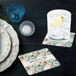 Posavasos Cuadrado De Papel Flores polvorientas crema verde nombre de cumpleañ<br><div class="desc">Un patrón floral polvoriento de color verde y crema. Personalice y agregue un nombre y una fecha.</div>