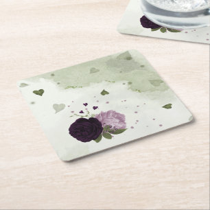 Posavasos Cuadrado De Papel Flores profundas y moradas claras