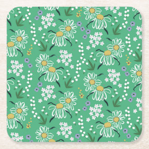 Posavasos Cuadrado De Papel Flores Retro, Patrón Botánico Sin Costuras.