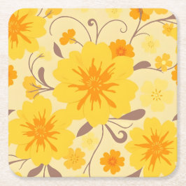 Posavasos Cuadrado De Papel Flores Retro Sunshine con motivos florales amarill