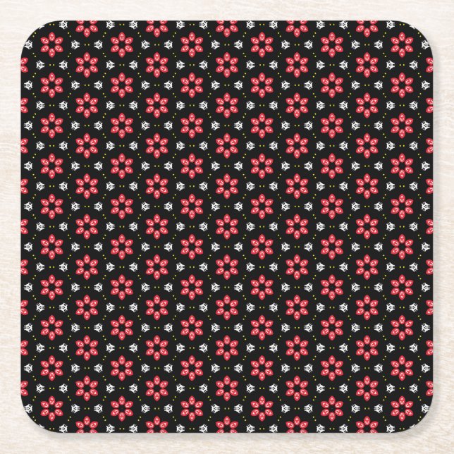 Posavasos Cuadrado De Papel Flores rojas (Anverso)